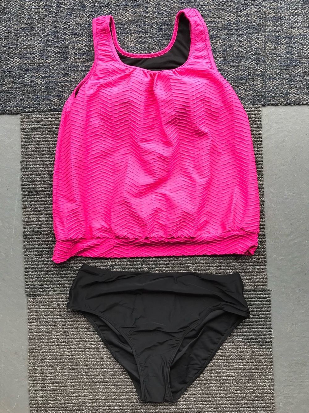 Bright Pink & Black Women's Two-Piece Swim Set - Tankini Top and Bikini Bottom
